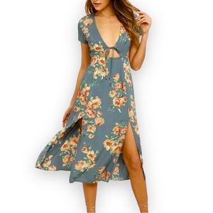 LULUS | Best Day of My Life Dusty Sage Floral Print Midi Dress Tie Front